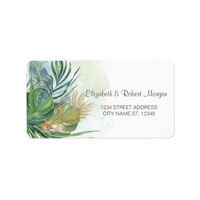 Tropical Palm Leaves Summer  Wedding Label (Front)