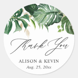 Tropical Palm Leaves Thank You Sticker