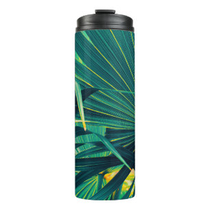 Tropical palm leaves thermal tumbler