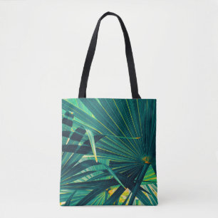 Tropical palm leaves tote bag