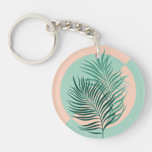 Tropical palm leaves (turquoise and blush) key ring