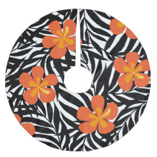 Tropical palm leaves, vintage applique style. brushed polyester tree skirt