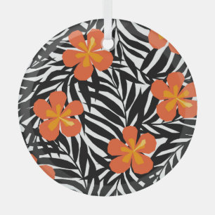 Tropical palm leaves, vintage applique style. glass tree decoration