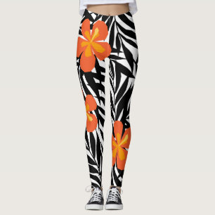Tropical palm leaves, vintage applique style. leggings