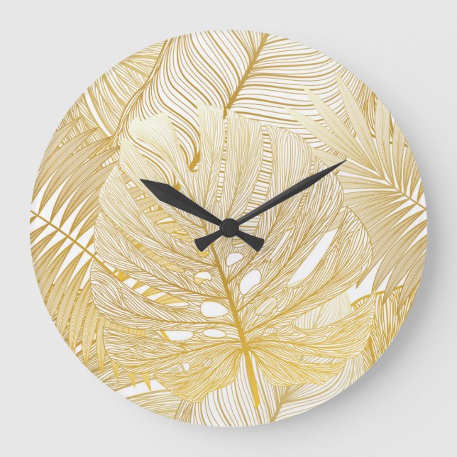 Tropical palm leaves: vintage pattern. large clock (Front)