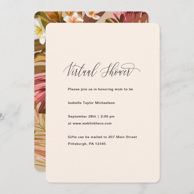 Tropical Palm Leaves Virtual Baby Shower Invitation (Front/Back)
