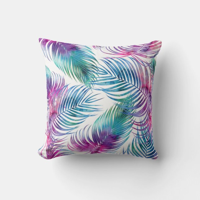 Tropical palm leaves, watercolor floral pattern. cushion (Front)