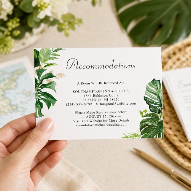 Tropical Palm Leaves Wedding Accommodations Enclosure Card (Creator Uploaded)