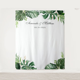 Tropical Palm Leaves Wedding Backdrop Tapestry