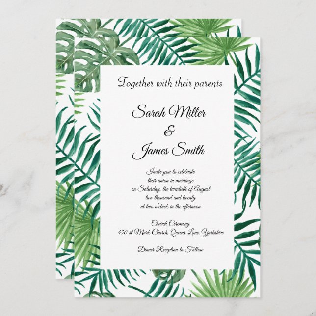 Tropical Palm Leaves Wedding Invitation (Front/Back)