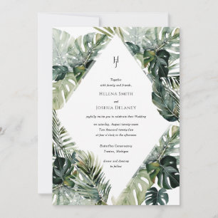 Tropical Palm Leaves Wedding Invitation Beach