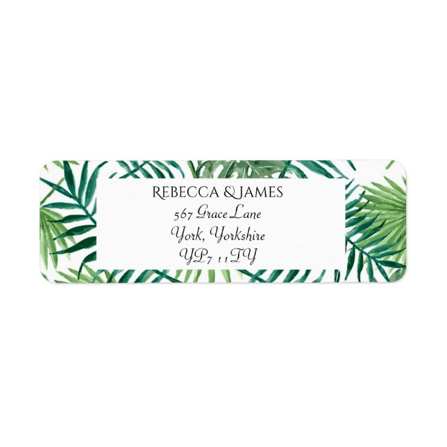 Tropical Palm Leaves Wedding Return Address Label (Front)