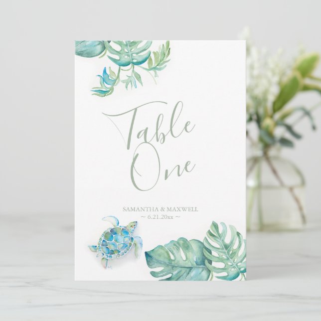 Tropical Palm Leaves Wedding Table Number (Standing Front)