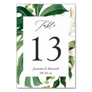 Tropical Palm Leaves Wedding Table Number Card