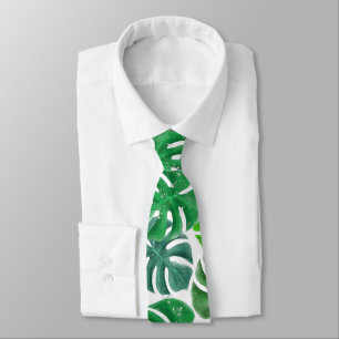 Tropical Palm Monstera Green Leaves Tie