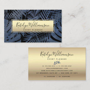 Tropical palm navy gold script typography elegant business card