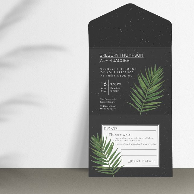 Tropical Palm Night Sky Modern Minimalist Wedding All In One Invitation (Creator Uploaded)