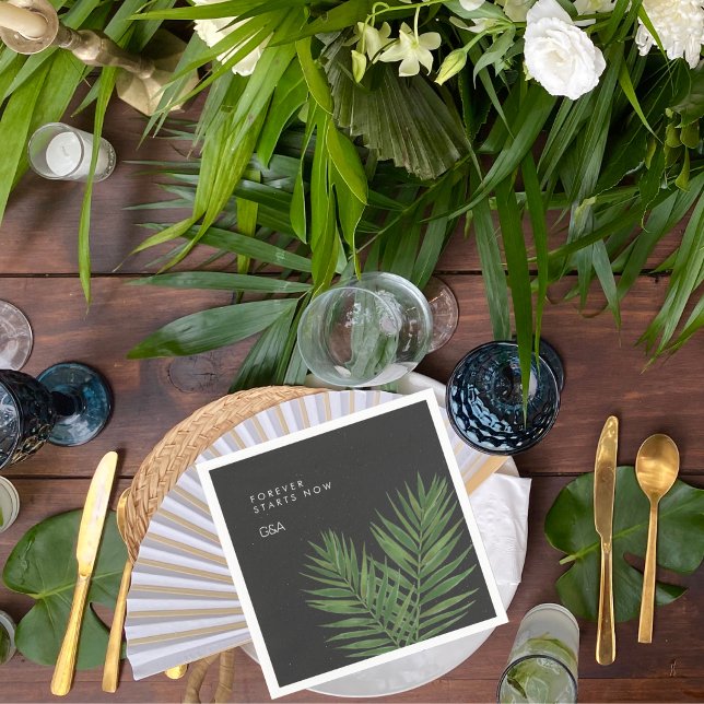 Tropical Palm Night Sky Modern Minimalist Wedding Napkin (Creator Uploaded)