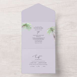Tropical Palm Pale Lavender Wedding All In One In Invitation