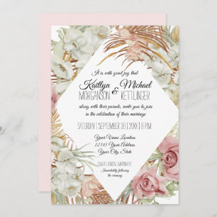 Tropical Palm Pampas Grass Greenery Blush Floral Invitation
