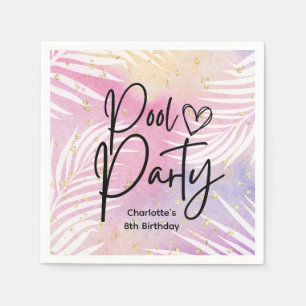 Tropical Palm Pastel Rainbow Pool Party Napkin