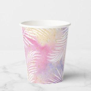 Tropical Palm Pastel Rainbow Pool Party Paper Cups