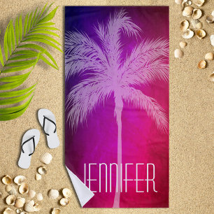 Tropical Palm Pink/Purple Personalised Beach Towel