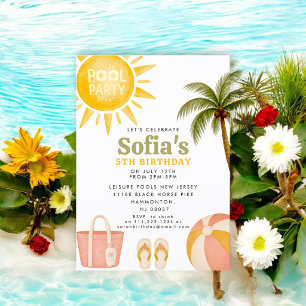 Tropical Palm Pool Party Birthday Invitation