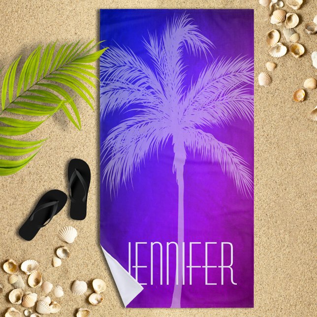 Tropical Palm Purple/Blue Personalised Beach Towel (Creator Uploaded)