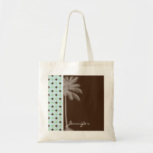 Tropical Palm; Sage Green & Brown Tote Bag