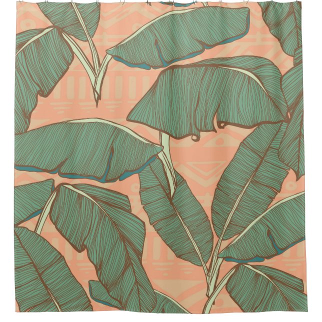 Tropical Palm: Seamless Leaf Background Shower Curtain (Front)