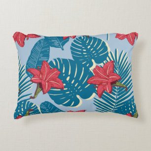 Tropical Palm seamless leaf blue pattern Decorative Cushion