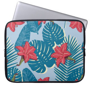 Tropical Palm seamless leaf blue pattern Laptop Sleeve