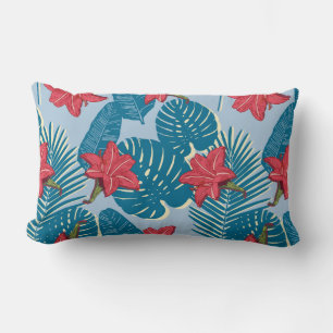 Tropical Palm seamless leaf blue pattern Lumbar Cushion