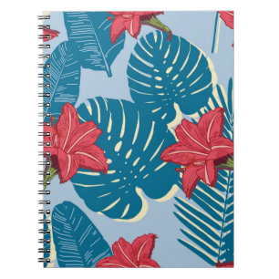 Tropical Palm seamless leaf blue pattern Notebook
