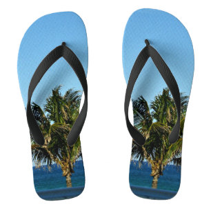 Tropical Palm Shoreline Escape Pattern Design Jandals