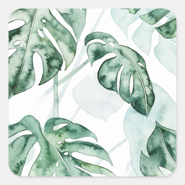 Tropical Palm Split Leaf Square Sticker (Front)