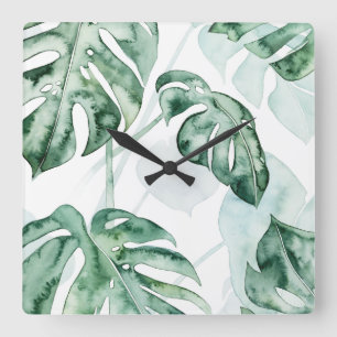Tropical Palm Split Leaf Square Wall Clock