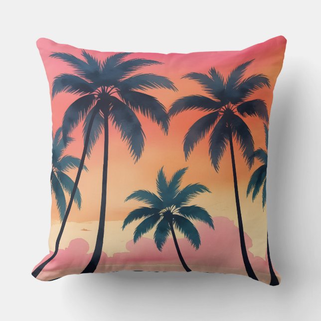 Tropical Palm Sunset | Beach Vibes Throw Pillow (Front)
