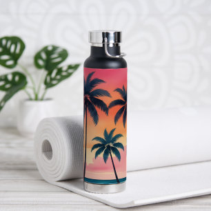 Tropical Palm Sunset Beach Vibes Water Bottle