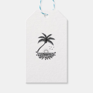 Tropical Palm Sunset – Minimalist Beach Line Art Gift Tags