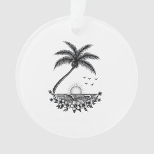 Tropical Palm Sunset – Minimalist Beach Line Art  Ornament