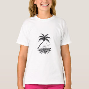 Tropical Palm Sunset – Minimalist Beach Line Art T-Shirt