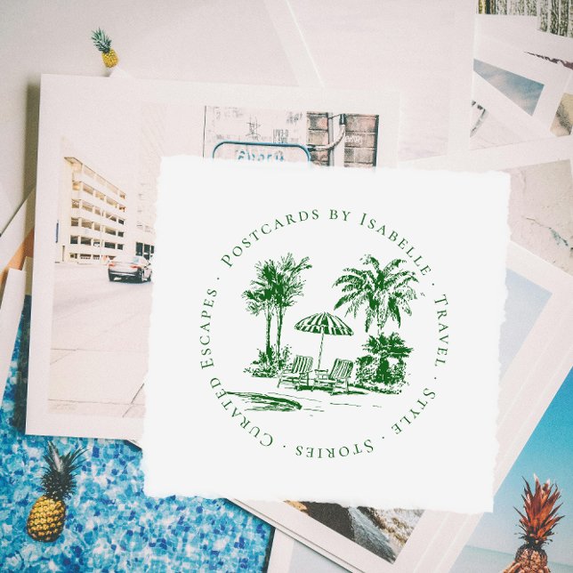 Tropical Palm Travel Blogger Logo | Custom Rubber Stamp (Creator Uploaded)