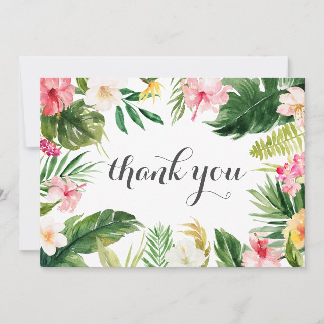 Tropical Palm tree and floral wedding thank you (Front)