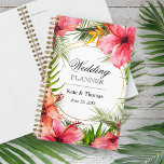 Tropical Palm Tree and Hibiscus Flowers Wedding Planner<br><div class="desc">Wedding planner notebook featuring tropical island hibiscus flowers and palm tree leaves with gold rings that frame your names and wedding date.</div>