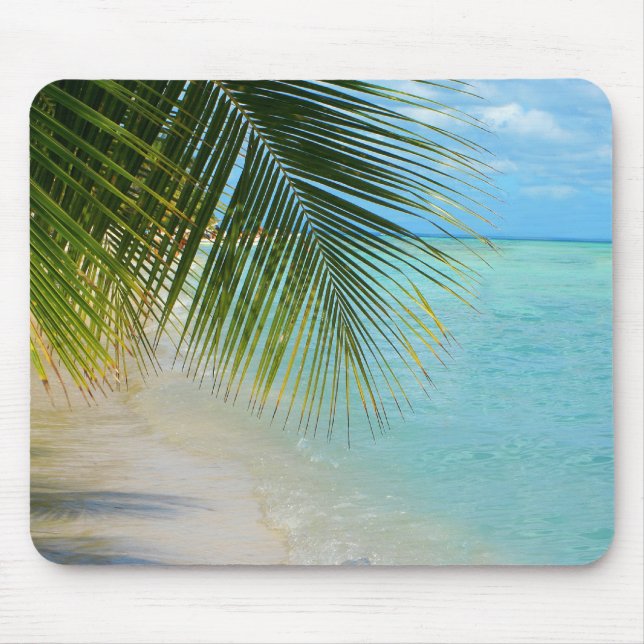 Tropical palm tree and ocean on beach mouse pad (Front)