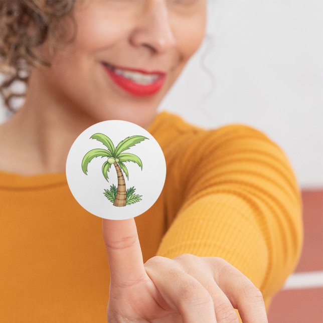 Tropical Palm Tree Beach and Island Vibes  Classic Round Sticker (Creator Uploaded)
