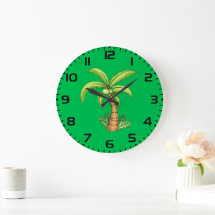 Tropical Palm Tree Beach and Island Vibes  Large Clock