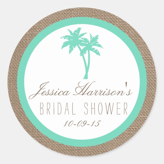 Tropical Palm Tree Beach Bridal Shower Stickers (Front)